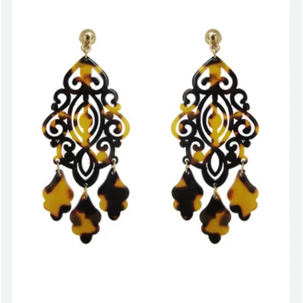 Redwood Tortoise Demask Acrylic Dangle Drop Earrings New